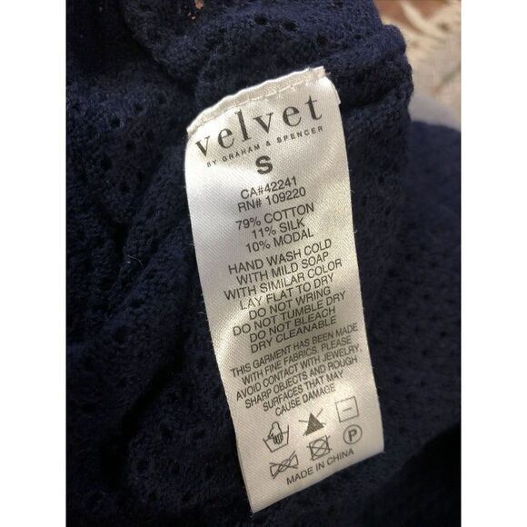 Velvet Scoop Neck Sweater Womens Small Perforated Navy Blue Orange‎ - Picture 3 of 4